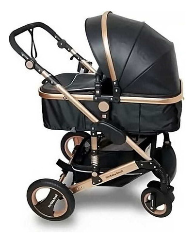 Carrinho de bebê de paseio Pro baby Brasil Q3 preto com chassi de cor dourado