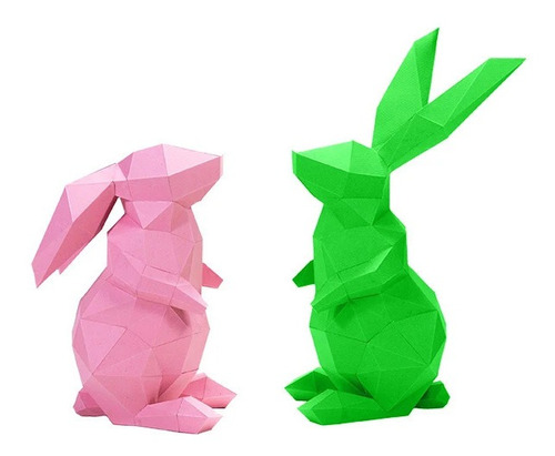 Imagen 1 de 6 de Conejos Par Papercraft 3d Papiroflexia Pdf Digital