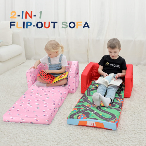 Sofá Infantil Convertible Rosa/arcoíris Asiento Tapizado V