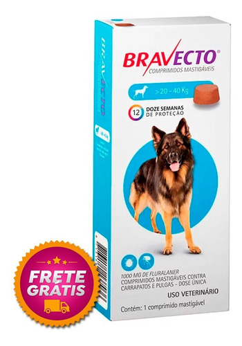 Imagem 1 de 4 de Bravecto 1000mg Antipulgas E Carrapato 20-40kg