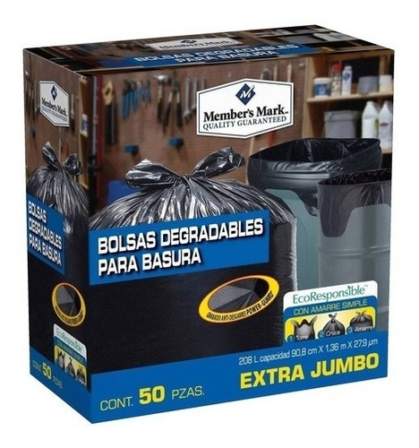 Bolsas P/basura Extra Jumbo (208l), Member´s Mark 50 Pzas