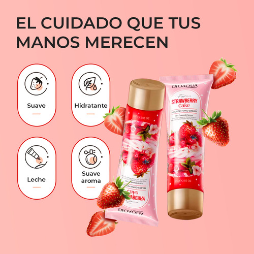 Crema Para Manos Nutritiva Bioaqua 80g De Bolsillo Aroma Strawberry Cake Para Hidratación Profunda Y Luminosidad
