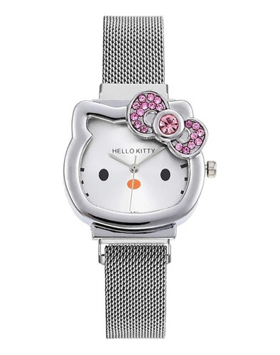 Reloj De Hello Kitty Para Mujer, Pulsera De Metal Con Lazo 