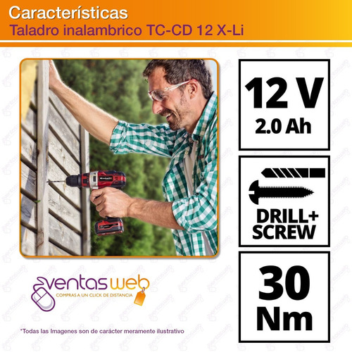 Imagen 4 de 7 de Taladro Atornillador Inalambrico Einhell Kit Bateria 12v 2ah