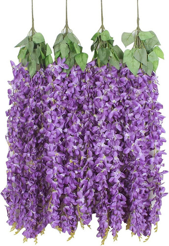 Pack De 4 Racimos De Flores De Glicina Artificial - Morado.