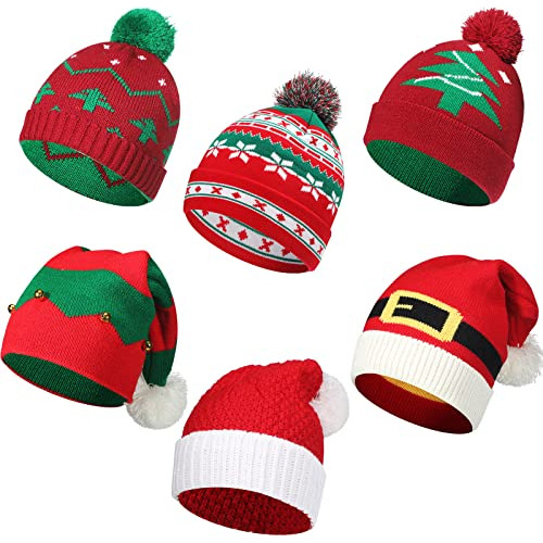 Gorro De Punto Navideño De 6 Piezas Pompones Unisex, G...