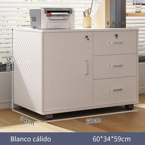 Archivero Metálico Con Rueda Y Madera Para Oficina 3 Cajones Color Roble Negro