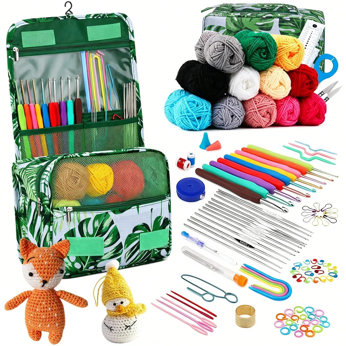Kit de Crochet Completo con 130 Piezas y 12 Ovillos, Set de Ganchillo para Principiantes y Profesionales de AdooAdii