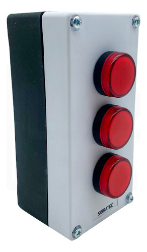 Kit Botoeira 3 Furos Com 3 Sinaleiros Vermelhos 24v