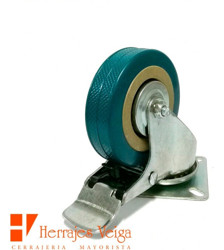 Imagen 2 de 7 de Rueda 75mm Diametro Reforzada Con Base Y Freno Goma Acero