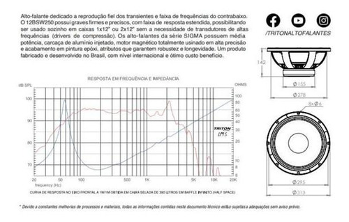 Alto Falante 12 Polegadas Triton 12bsw250 250w 8 Ohms