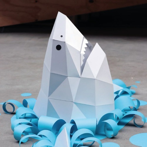 Imagen 3 de 5 de Cabeza De Tiburón De Papel 3d Decoración
