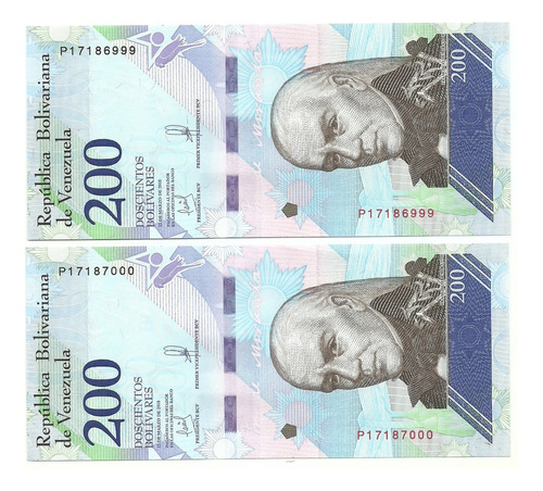 2 Billetes Consecutivos  De 200 Bss. P8 Marzo 13 2018  