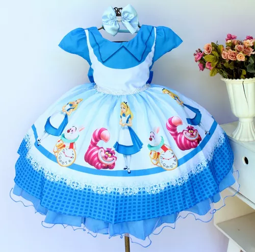 Vestido Azul Luxo Princesa Cinderela Frozen Alice 1 A 3