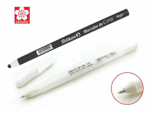 Lápis Dermatografico Pelikan + Caneta Gel Gelly Sakura Cor da tinta Branco/Preto Cor do exterior Branco