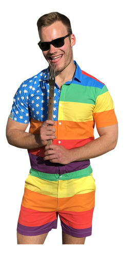 Zesties Pride - Mameluco Gay Pride Rainbow Masculino, Patrio