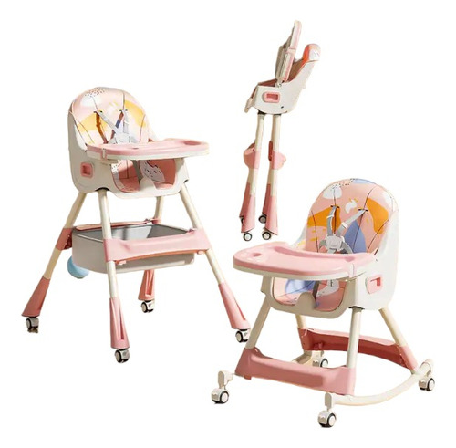 Silla De Comer Para Bebé 2 En 1 Mecedora Color Rosa Niños