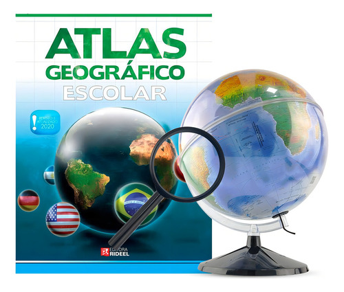 Globo profesional Mondo de 30 cm con lupa y atlas