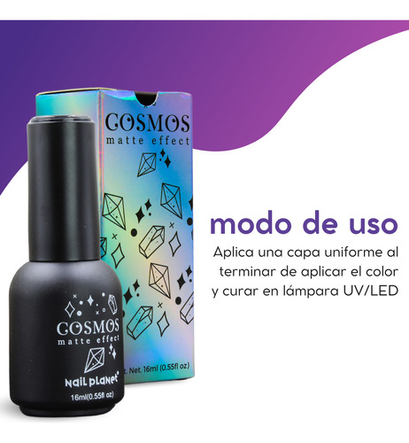 Top Coat Cosmos Matte 16ml, Gel & Acrílico Uñas. Nail Planet