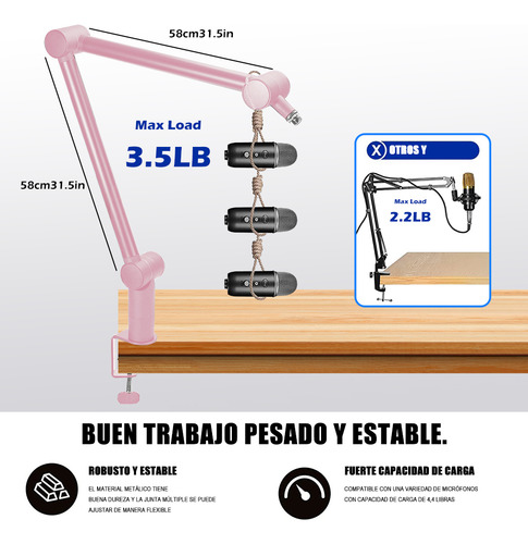 Soporte Brazo Para Micrófono Boom Audio Estudio Bomge 808 Color Rosa