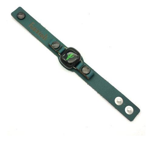 Pulsera Cactus De Cuero Y Vidrio Pintado A Mano Color Verde Oscuro Diámetro 7 Cm Largo 19 Cm