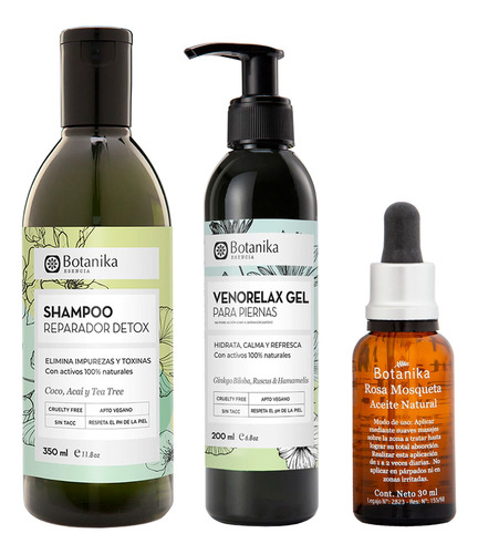 Natier Botanika Shampoo Detox + Venorelax Gel + Aceite Rosa