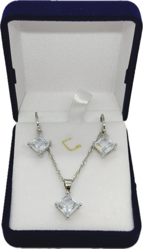 Conjunto Set Plata 925 Collar Aros Cuadrado Mujer Regalo Joy