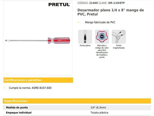 Desarmador Plano Pretul 1/4x8 21460