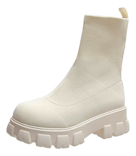 Bota Branca Feminina De Punto De Talla Grande Coturno Branco