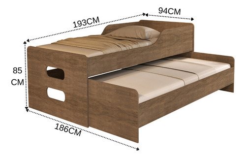 Anyben Bicama Solteiro duas camas 100% mdf qualidade muito reforçada quarto de racho adulto e criança cor Castanho