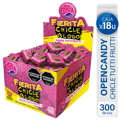 Caja Chicle Globo Fierita Tutti Frutti Sin Tacc Open Candy