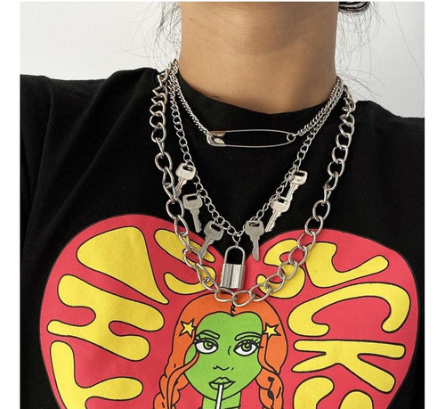 Collar Con Tachuelas Góticas Punk Llave Llave, Pin, Colgante