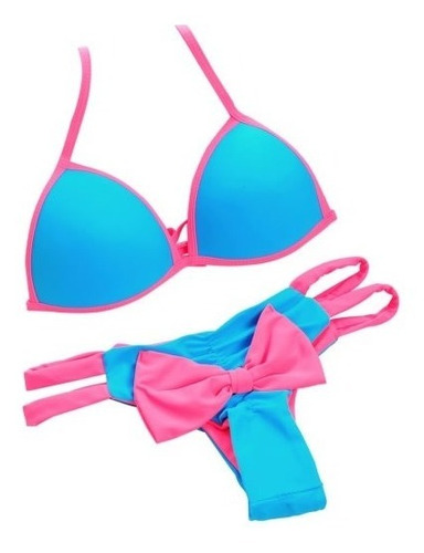 Bikini Azul Con Fucsia + Realce