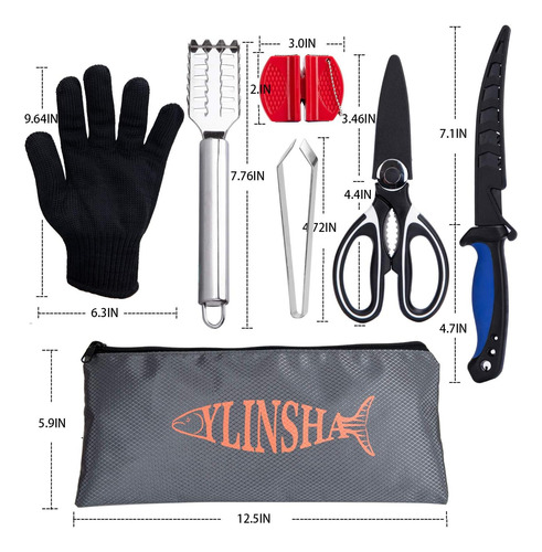 Kit Limpieza De Pescado Ylinsha 7 Filetes Cepillo De Escamas