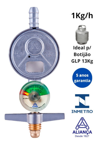 Imagem 1 de 11 de Registro Regulador Válvula De Gás Botijão Manômetro Aliança