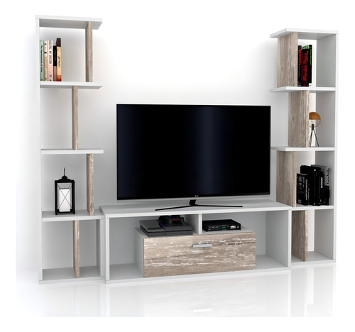 Modular Centro De Entretenimientos Mesa Lcd Led Antibes Color Marrón Claro