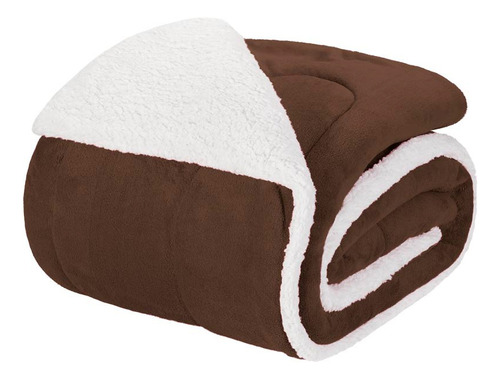 Edredom Cobertor Solteiro Infantil Sherpa Dupla Face Fleece Marrom Liso Felpudo Com Sherpa Dupla Face