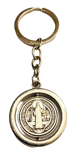 Llavero San Benito Giratorio Relieve Redondo Acero Inox