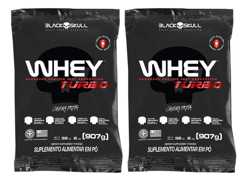 Kit 2x Whey Turbo - 907g Black Skull Sabor Morango e Baunilha