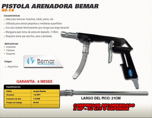 Pistola Arenadora Neumatica Compresor Bemar Con Manguera Dgm