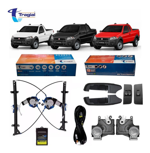 Kit Vidro Elétrico Strada Palio 2 Portas + Trava Tragial Tp2