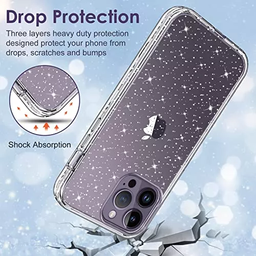 Hython Funda para iPhone 13 Pro Max con purpurina, bonita funda brillante  brillante, resistente 3 en 1, híbrida de policarbonato duro suave, TPU