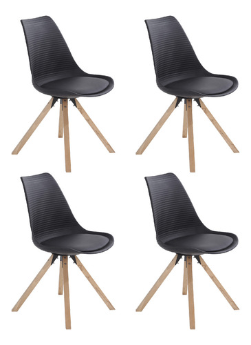 Silla Living Comedor Set X4 Eames Tulip C/ Almohadon Relieve Niviko Color De La Estructura De La Silla Marrón Claro Color Del Asiento Negro Diseño De La Tela Cuerina