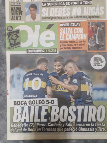 Diario Ole 15 Agosto 2017 Gimnasia Y Tiro 0 Boca 5