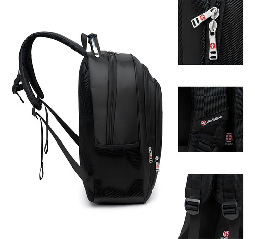 Mochila Masculina Impermeàvel Faculdade Escolar Crossgear Cor Preto