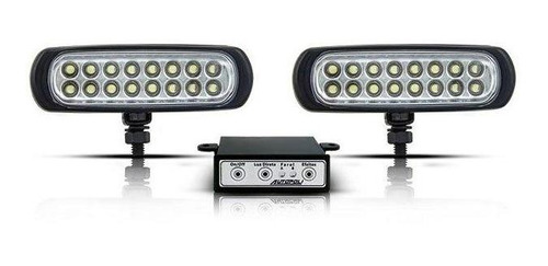 Farol Auxiliar Slim Estrobo Preto 16 Leds Branco 12v