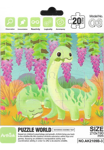 Set De 6 Rompecabezas De Dinosaurios, 20 Piezas C/u. Set 1