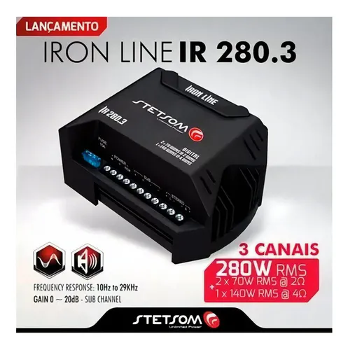 Amplificador para autos, pickups & suv Stetsom Iron IR 280.3 clase D con 3 canales y 280W