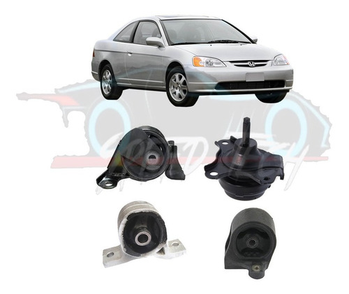 Kit 4 Coxim Motor Cambio Honda Civic 1.7 16v 2001 A 2005