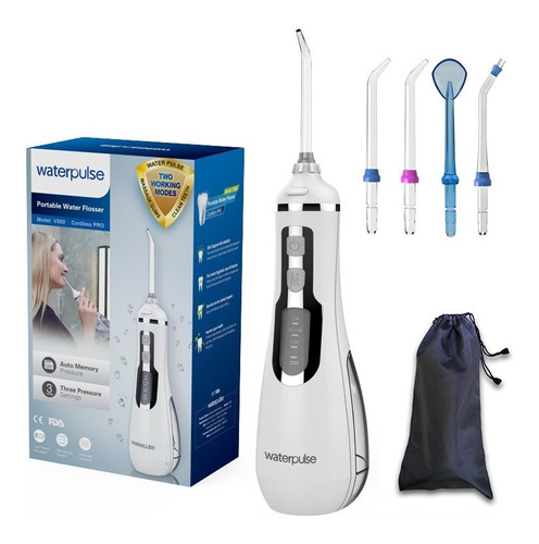 Waterpulse V500 Irrigador Bucal Recargable 220v + 4 Pico + 120 Psi + 200 Ml + 3 Niv Presion + Masaje Encias